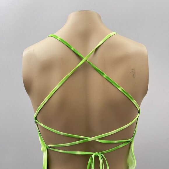 Hours Cowl Neck Backless Sexy Cami Top Strappy Back Tie-Dye Green Womens M - Picture 3 of 11